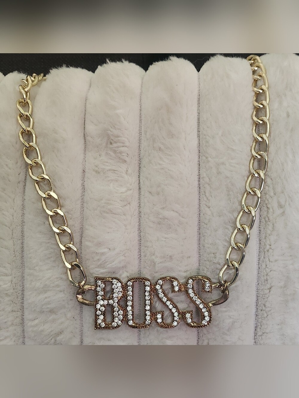 Gold-Tone 'BOSS' Crystal Nameplate Necklace